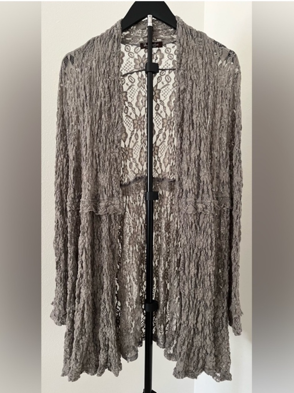Surrealist Gray Lace Pucker Jacket Duster Cardigan - Size S